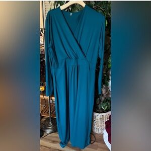 Teal Long Sleeve Wrap Maxi Dress - Women's